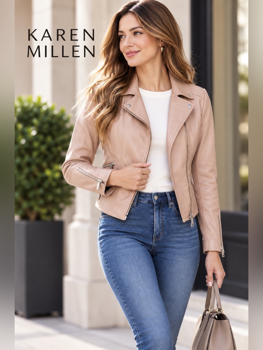NWT Karen Millen Blush Leather Jacket.$400